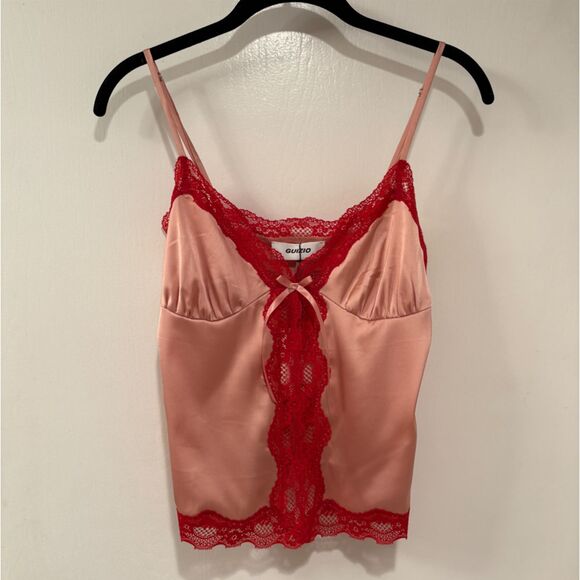 Danielle Guizio Blair Top Sleeveless Lace Trim Silky Tank Cami Pink Small - Picture 3 of 12